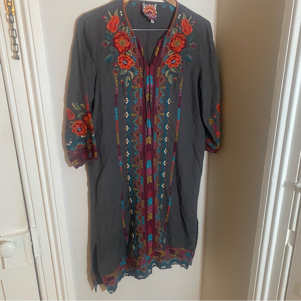 Johnny Was Embroidered Tunic Dress linen cotton blend size petite S